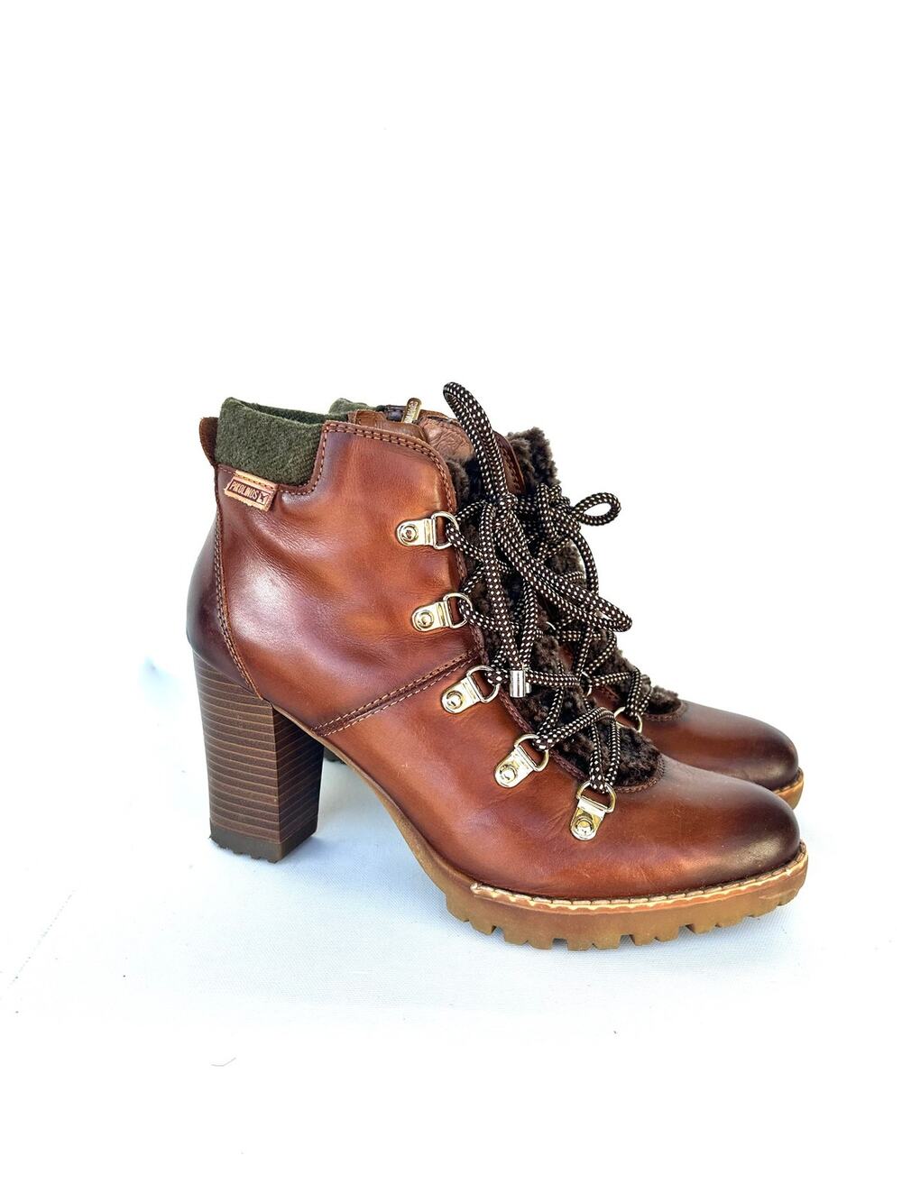 Pikolinos Connelly Heeled Ankle Boots Brown Leather Block Heel Winter 38 8